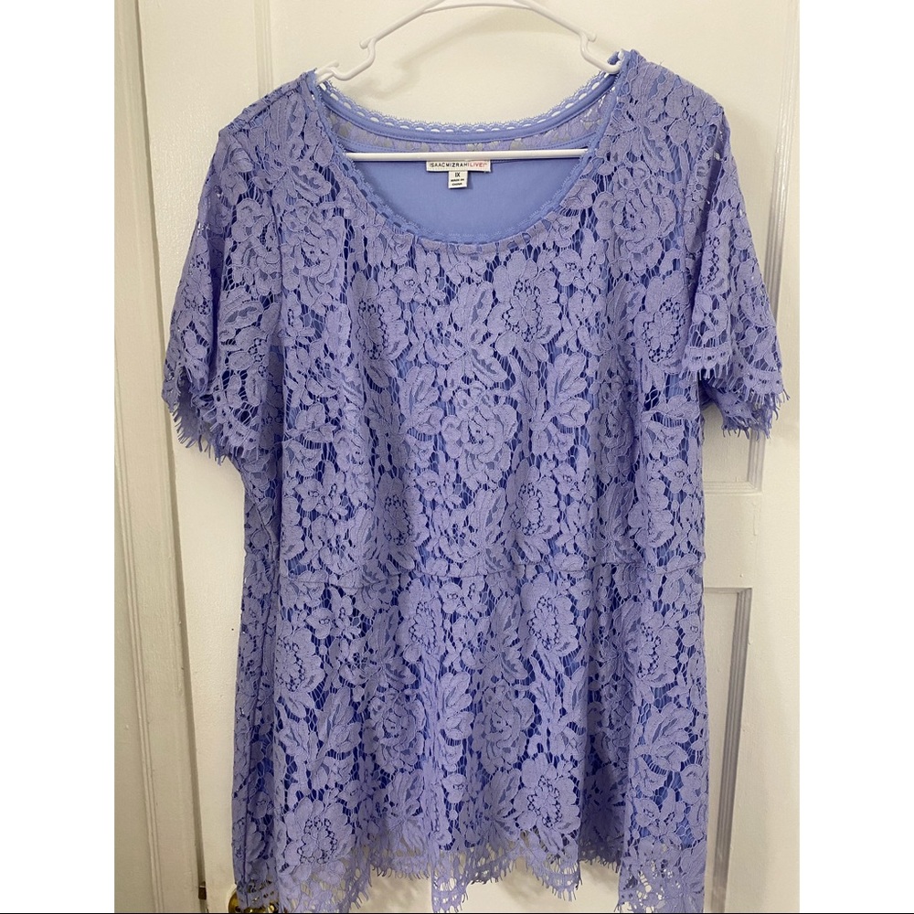 Lace Baby Blue Peplum Shirt